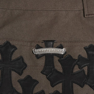 新品未使用 CHROME HEARTS クロムハーツ ダブルニー カーペンターショーツ サイズ34 セメタリークロスパッチ クロスボール ブラウン 中古 4a006291