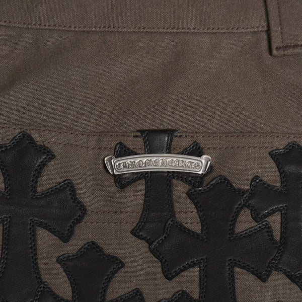 新品未使用 CHROME HEARTS クロムハーツ ダブルニー カーペンターショーツ サイズ34 セメタリークロスパッチ クロスボール ブラウン 中古 4a006291