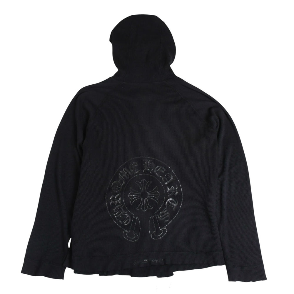 CHROME HEARTS クロムハーツ オールド サーマルフーディー パーカー サイズL ホースシュー カットオフ ブラック 美品 中古 4a006269