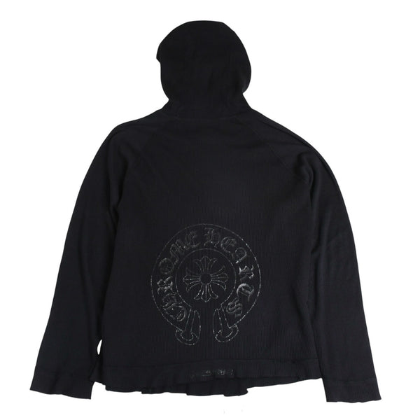 CHROME HEARTS クロムハーツ オールド サーマルフーディー パーカー サイズL ホースシュー カットオフ ブラック 美品 中古 4a006269