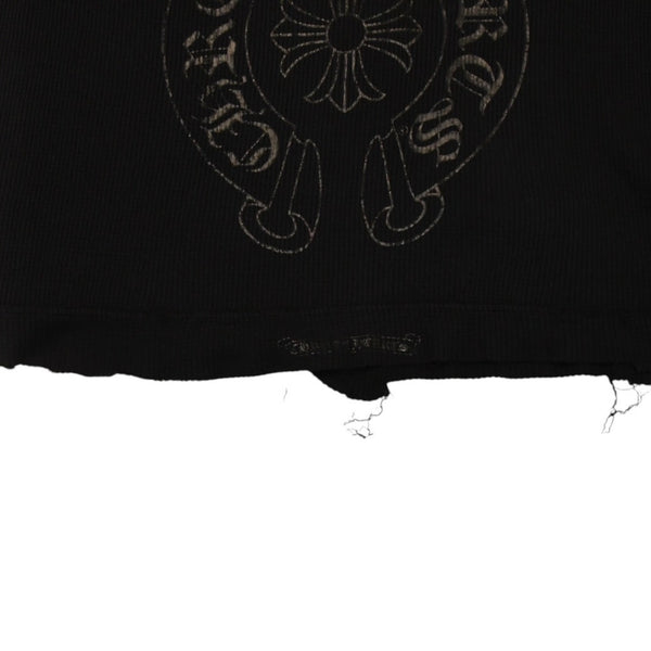 CHROME HEARTS クロムハーツ オールド サーマルフーディー パーカー サイズL ホースシュー カットオフ ブラック 美品 中古 4a006269