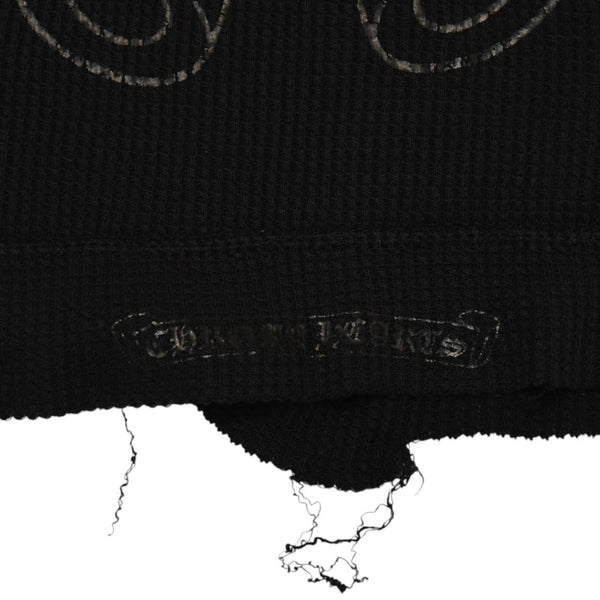 CHROME HEARTS クロムハーツ オールド サーマルフーディー パーカー サイズL ホースシュー カットオフ ブラック 美品 中古 4a006269