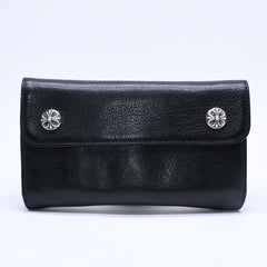 CHROME HEARTS WAVE CROSS BALL Wave Cross Ball Button Leather Wallet Long Wallet Dagger Black Good Used 4a004543