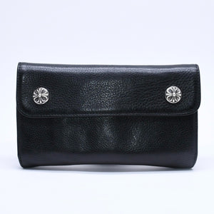 CHROME HEARTS WAVE CROSS BALL Wave Cross Ball Button Leather Wallet Long Wallet Dagger Black Good Used 4a004543