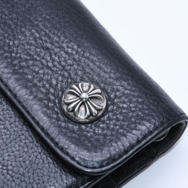 CHROME HEARTS WAVE CROSS BALL Wave Cross Ball Button Leather Wallet Long Wallet Dagger Black Good Used 4a004543