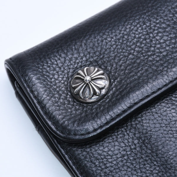 CHROME HEARTS WAVE CROSS BALL Wave Cross Ball Button Leather Wallet Long Wallet Dagger Black Good Used 4a004543