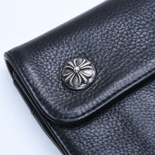 画像をギャラリービューアに読み込む, CHROME HEARTS クロムハーツ WAVE CROSS BALL ウェーブ クロスボールボタン レザーウォレット 長財布 ダガー ブラック 良品 中古 4a004543