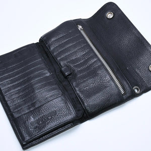 CHROME HEARTS WAVE CROSS BALL Wave Cross Ball Button Leather Wallet Long Wallet Dagger Black Good Used 4a004543