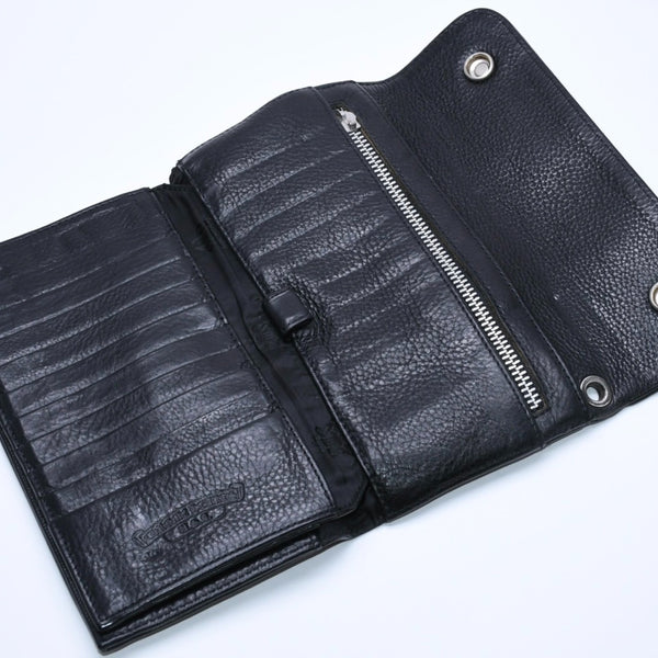 CHROME HEARTS WAVE CROSS BALL Wave Cross Ball Button Leather Wallet Long Wallet Dagger Black Good Used 4a004543