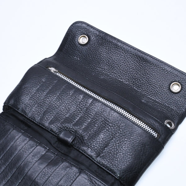 CHROME HEARTS WAVE CROSS BALL Wave Cross Ball Button Leather Wallet Long Wallet Dagger Black Good Used 4a004543