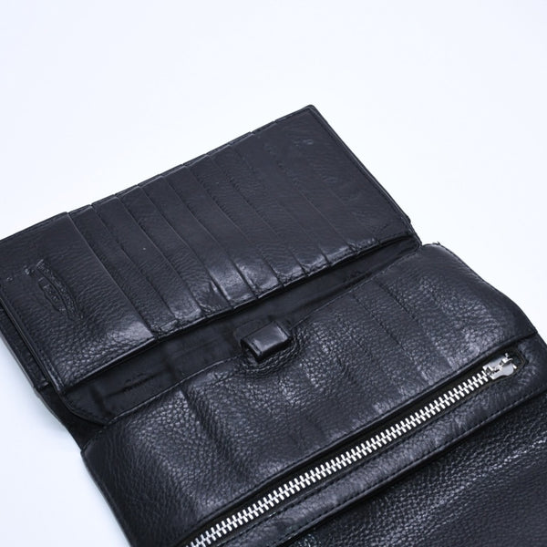 CHROME HEARTS WAVE CROSS BALL Wave Cross Ball Button Leather Wallet Long Wallet Dagger Black Good Used 4a004543