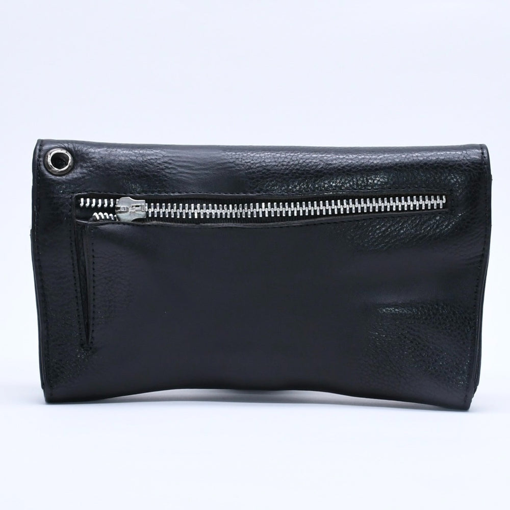 CHROME HEARTS クロムハーツ WAVE CROSS BALL ウェーブ クロスボールボタン レザーウォレット 長財布 ダガー ブラック 良品 中古 4a004543