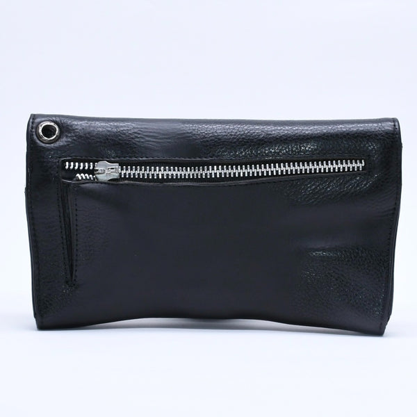CHROME HEARTS WAVE CROSS BALL Wave Cross Ball Button Leather Wallet Long Wallet Dagger Black Good Used 4a004543