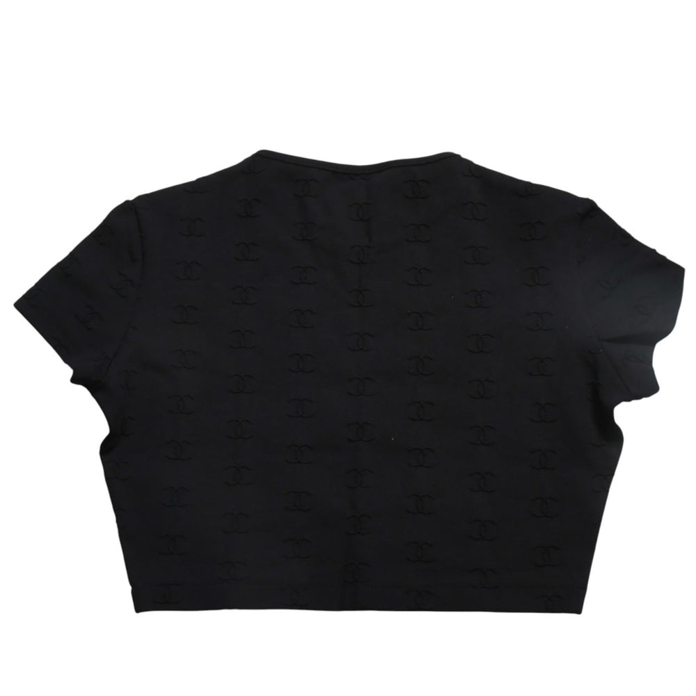 極美品 CHANEL シャネル 97SS クロップド 半袖Tシャツ チビT P07794V05398 サイズ38 ココマーク ナイロン スパンデックス 総柄 中古 4a004694