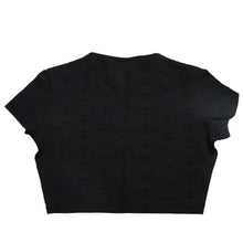 画像をギャラリービューアに読み込む, 極美品 CHANEL シャネル 97SS クロップド 半袖Tシャツ チビT P07794V05398 サイズ38 ココマーク ナイロン スパンデックス 総柄 中古 4a004694