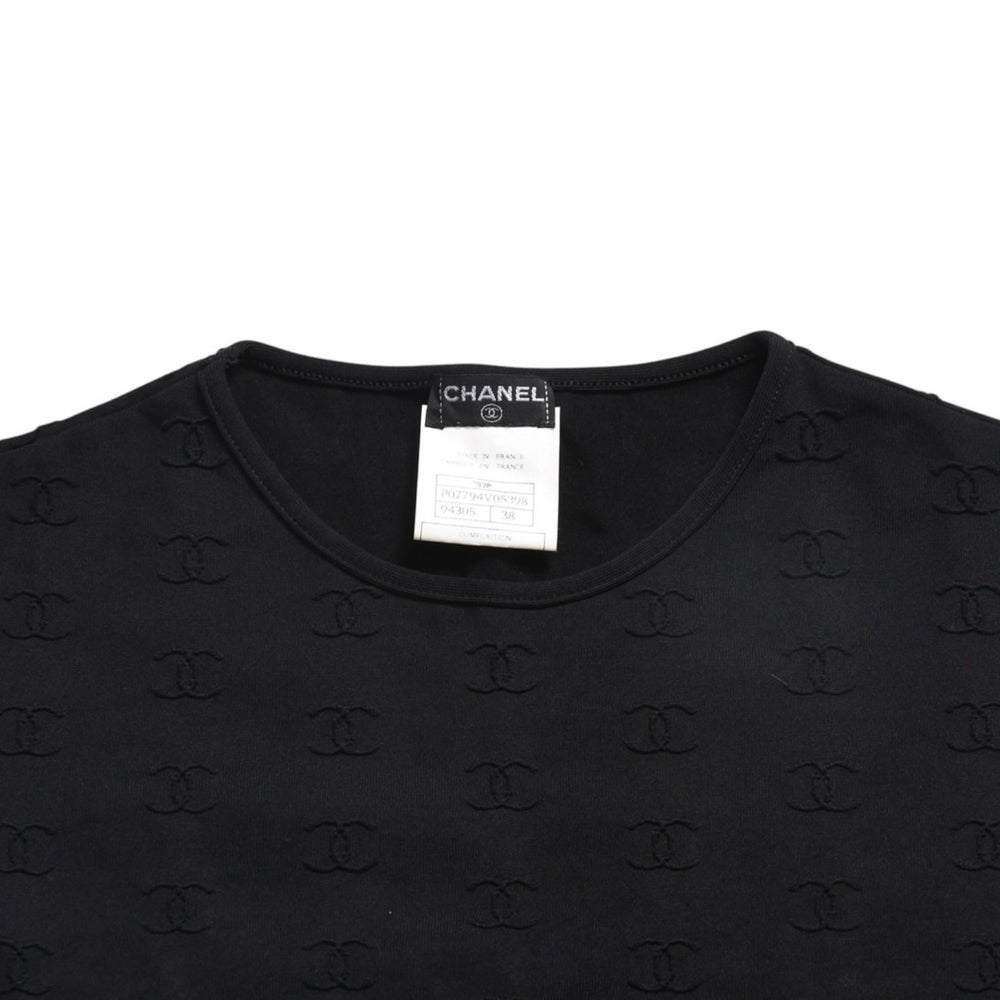 Very Good Condition CHANEL 97SS Cropped Short Sleeve T-Shirt Chibi T P07794V05398 Size 38 Coco Mark Nylon Spandex All Over Pattern Used 4a004694