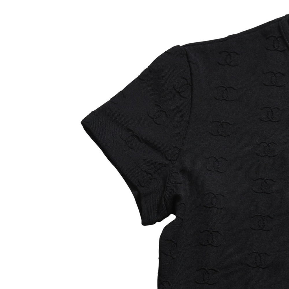 Very Good Condition CHANEL 97SS Cropped Short Sleeve T-Shirt Chibi T P07794V05398 Size 38 Coco Mark Nylon Spandex All Over Pattern Used 4a004694