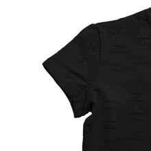画像をギャラリービューアに読み込む, 極美品 CHANEL シャネル 97SS クロップド 半袖Tシャツ チビT P07794V05398 サイズ38 ココマーク ナイロン スパンデックス 総柄 中古 4a004694