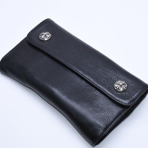 CHROME HEARTS WAVE CROSS BALL Wave Cross Ball Button Leather Wallet Long Wallet Dagger Black Good Used 4a004543