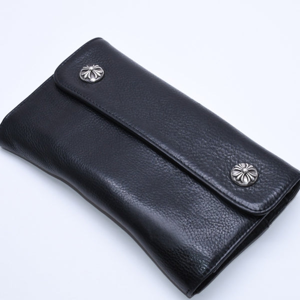 CHROME HEARTS WAVE CROSS BALL Wave Cross Ball Button Leather Wallet Long Wallet Dagger Black Good Used 4a004543