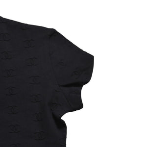極美品 CHANEL シャネル 97SS クロップド 半袖Tシャツ チビT P07794V05398 サイズ38 ココマーク ナイロン スパンデックス 総柄 中古 4a004694