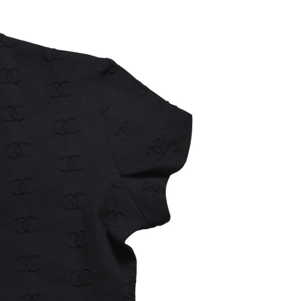 極美品 CHANEL シャネル 97SS クロップド 半袖Tシャツ チビT P07794V05398 サイズ38 ココマーク ナイロン スパンデックス 総柄 中古 4a004694