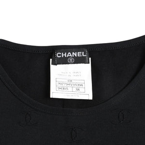 極美品 CHANEL シャネル 97SS クロップド 半袖Tシャツ チビT P07794V05398 サイズ38 ココマーク ナイロン スパンデックス 総柄 中古 4a004694