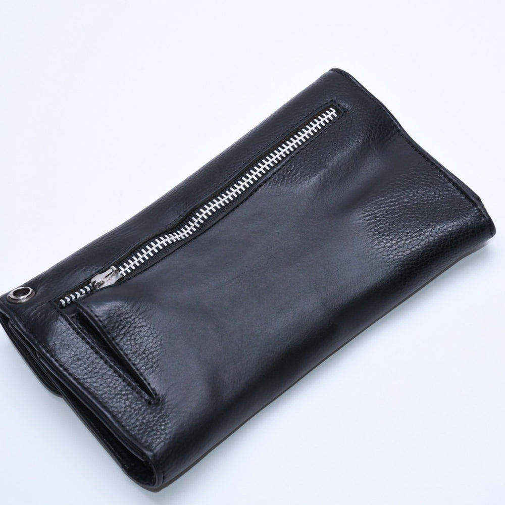 CHROME HEARTS WAVE CROSS BALL Wave Cross Ball Button Leather Wallet Long Wallet Dagger Black Good Used 4a004543
