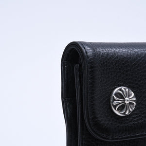 CHROME HEARTS WAVE CROSS BALL Wave Cross Ball Button Leather Wallet Long Wallet Dagger Black Good Used 4a004543