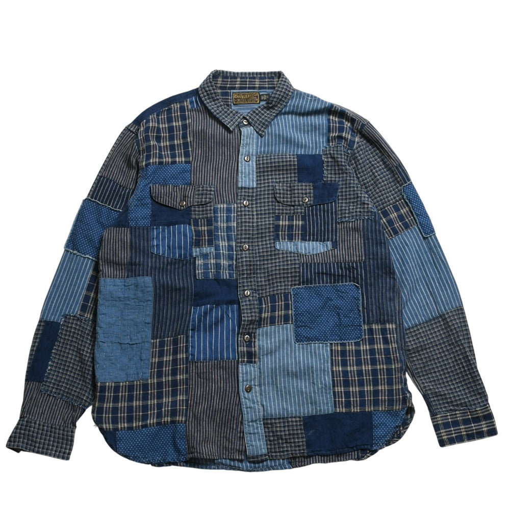 RRL ダブルアールエル LIMITED EDITION INDIGO PATCHWORK SHIRTS 長袖 シャツ パッチワーク インディゴ ブルー 美品 中古 4a003313