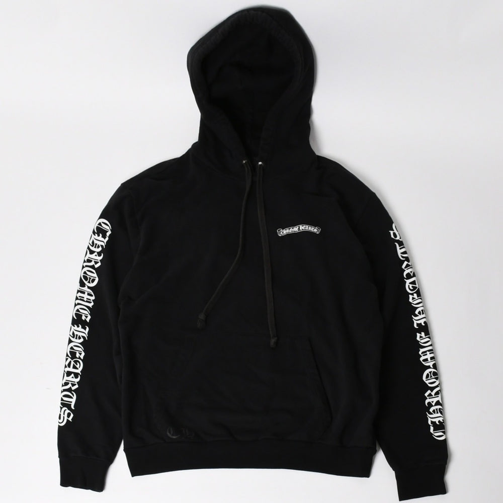 CHROME HEARTS Scroll Label Pullover Parka Hoodie Old English Font CH Logo Black XL Size Good Condition Used 4a004547
