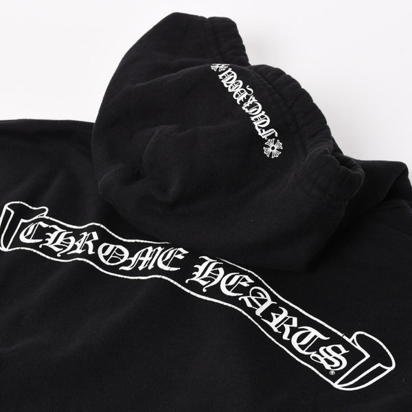 CHROME HEARTS クロムハーツ スクロールラベル プルオーバーパーカー フーディ オールドイングリッシュフォント CHロゴ ブラック XLサイズ 美品 中古 4a004547
