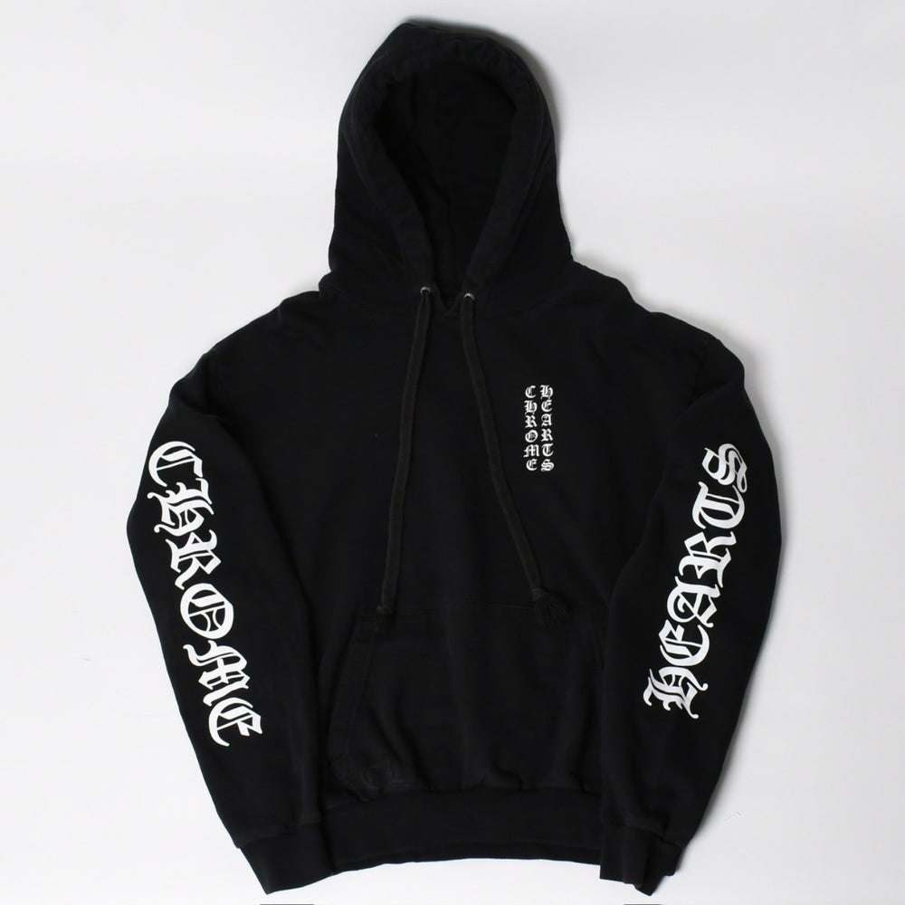 CHROME HEARTS Vertical Logo Pullover Hoodie Sweatshirt Hoodie Scroll Logo Old English Font Black M Size Good Condition Used 4a004551