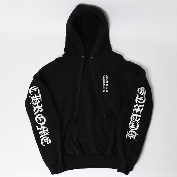 CHROME HEARTS クロムハーツ Vertical Logo Pullover Hoodie スウェットパーカー スクロールロゴ オールドイングリッシュフォント ブラック Mサイズ 美品 中古 4a004551
