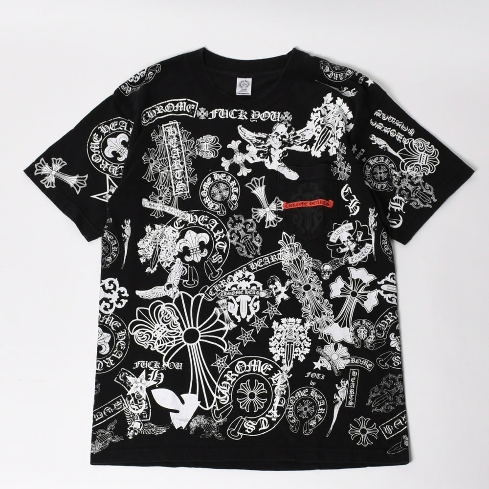 CHROME HEARTS Pocket T-shirt CH Cross Cemetery Cross Horseshoe Dagger Star Scroll Logo Foti Black L Size Good Condition Used 4a004550