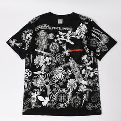 CHROME HEARTS クロムハーツ ポケットTシャツ CHクロス セメタリークロス ホースシュー ダガー スター スクロールロゴ フォティ ブラック Lサイズ 美品 中古 4a004550