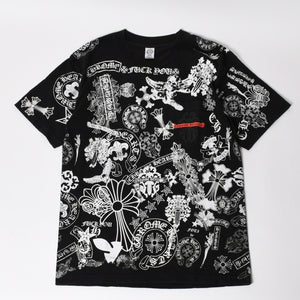 CHROME HEARTS クロムハーツ ポケットTシャツ CHクロス セメタリークロス ホースシュー ダガー スター スクロールロゴ フォティ ブラック Lサイズ 美品 中古 4a004550