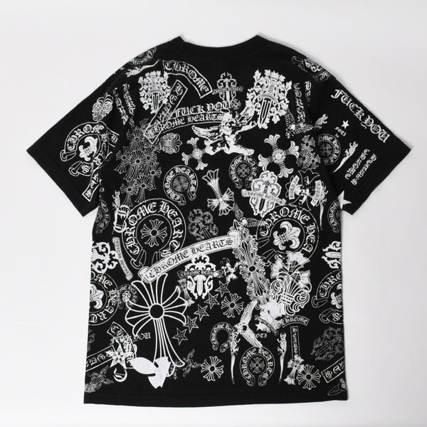 CHROME HEARTS クロムハーツ ポケットTシャツ CHクロス セメタリークロス ホースシュー ダガー スター スクロールロゴ フォティ ブラック Lサイズ 美品 中古 4a004550