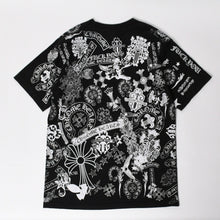 画像をギャラリービューアに読み込む, CHROME HEARTS クロムハーツ HALF SLEEVE T-SHIRT MULTI MOTIF ポケットTシャツ CHクロス セメタリークロス ホースシュー ダガー スター スクロールロゴ フォティ ブラック Lサイズ 美品 中古 4a004550