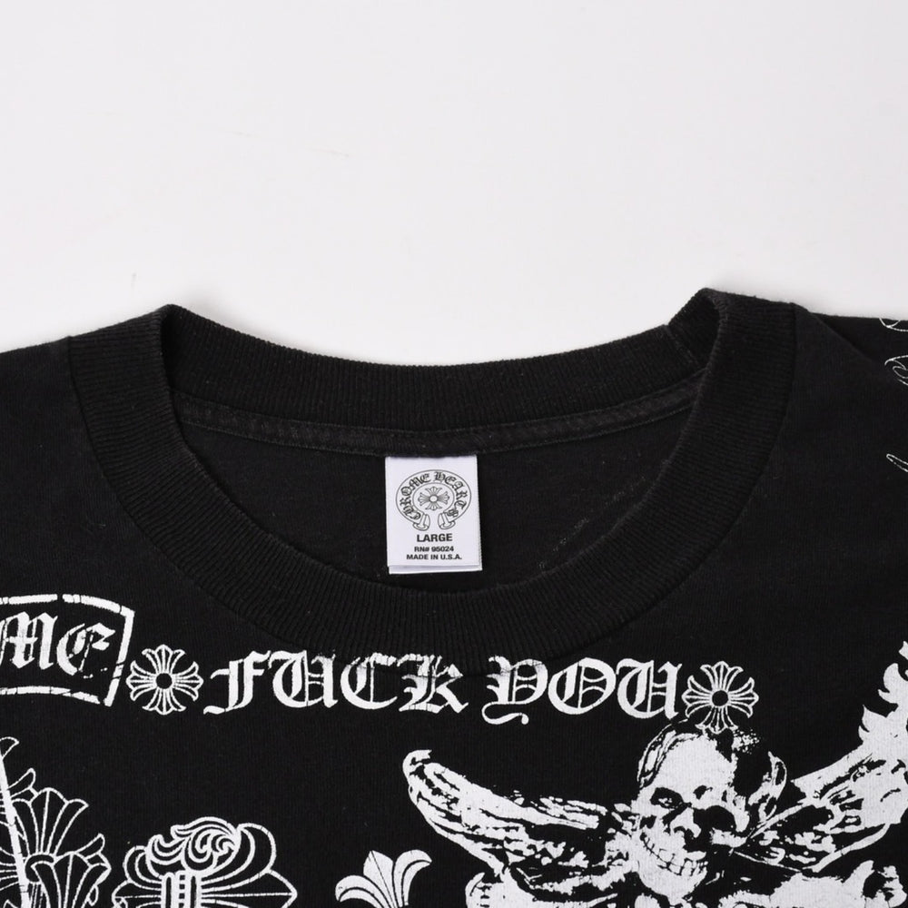 CHROME HEARTS クロムハーツ ポケットTシャツ CHクロス セメタリークロス ホースシュー ダガー スター スクロールロゴ フォティ ブラック Lサイズ 美品 中古 4a004550