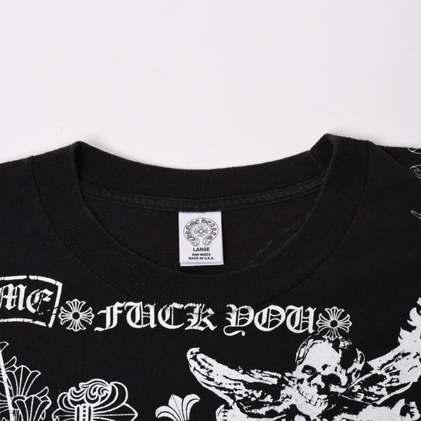 CHROME HEARTS クロムハーツ ポケットTシャツ CHクロス セメタリークロス ホースシュー ダガー スター スクロールロゴ フォティ ブラック Lサイズ 美品 中古 4a004550