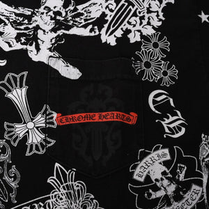 CHROME HEARTS クロムハーツ ポケットTシャツ CHクロス セメタリークロス ホースシュー ダガー スター スクロールロゴ フォティ ブラック Lサイズ 美品 中古 4a004550