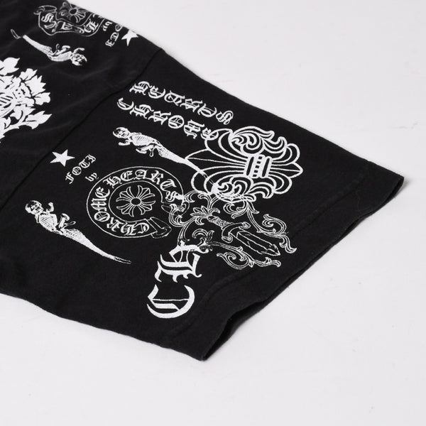 CHROME HEARTS クロムハーツ ポケットTシャツ CHクロス セメタリークロス ホースシュー ダガー スター スクロールロゴ フォティ ブラック Lサイズ 美品 中古 4a004550