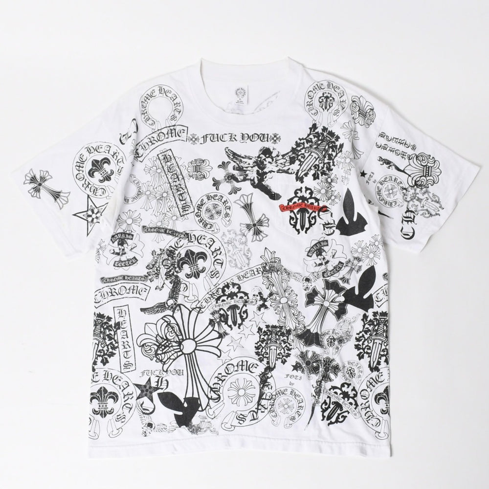 CHROME HEARTS Pocket T-shirt CH Cross Cemetery Cross Horseshoe Dagger Star Foti White XL Size Good Condition Used 4a004550