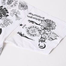 画像をギャラリービューアに読み込む, CHROME HEARTS クロムハーツ HALF SLEEVE T-SHIRT MULTI MOTIF ポケットTシャツ CHクロス セメタリークロス ホースシュー ダガー スター スクロールロゴ フォティ ホワイト XLサイズ 美品 中古 4a004550