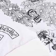 画像をギャラリービューアに読み込む, CHROME HEARTS クロムハーツ HALF SLEEVE T-SHIRT MULTI MOTIF ポケットTシャツ CHクロス セメタリークロス ホースシュー ダガー スター スクロールロゴ フォティ ホワイト XLサイズ 美品 中古 4a004550