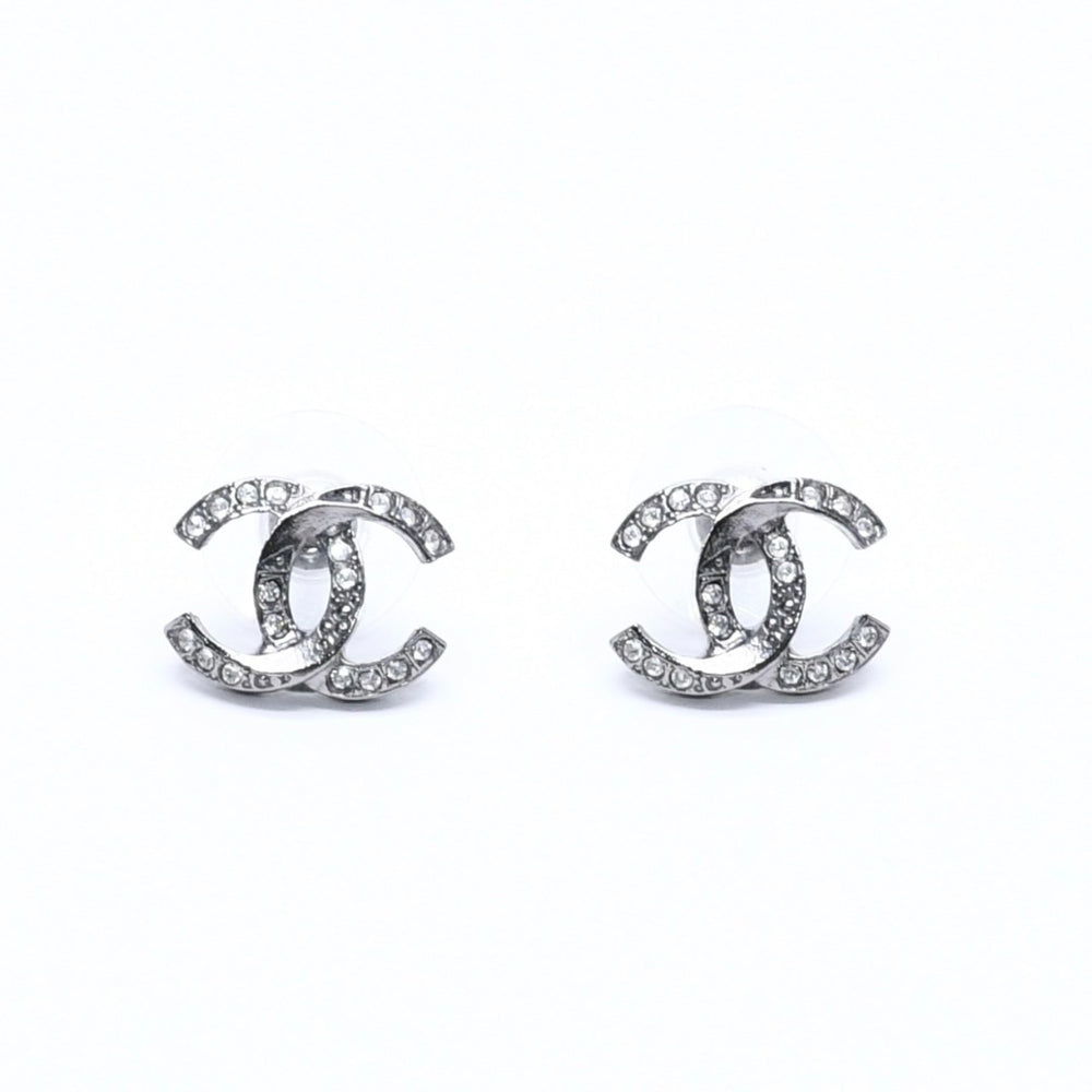 極美品 CHANEL シャネル イヤリング ピアス Coco Mark ココマーク A18P刻印 重量約2.93g シルバー ラインストーン 中古 4a004564