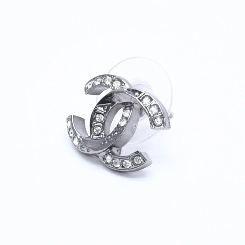 極美品 CHANEL シャネル イヤリング ピアス Coco Mark ココマーク A18P刻印 重量約2.93g シルバー ラインストーン 中古 4a004564