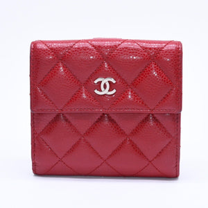 CHANEL シャネル コンパクトウォレット 二つ折り財布 16番台 ココマーク キャビアスキン レッド シルバー金具 美品 中古 4a004717