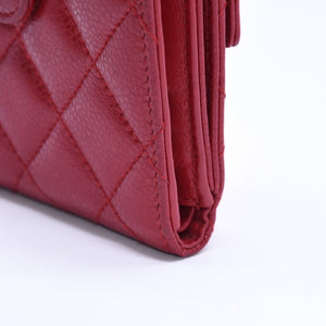 CHANEL シャネル コンパクトウォレット 二つ折り財布 16番台 ココマーク キャビアスキン レッド シルバー金具 美品 中古 4a004717